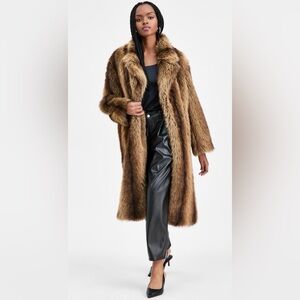 Luxurious Faux Fur Brown Coat, NWT